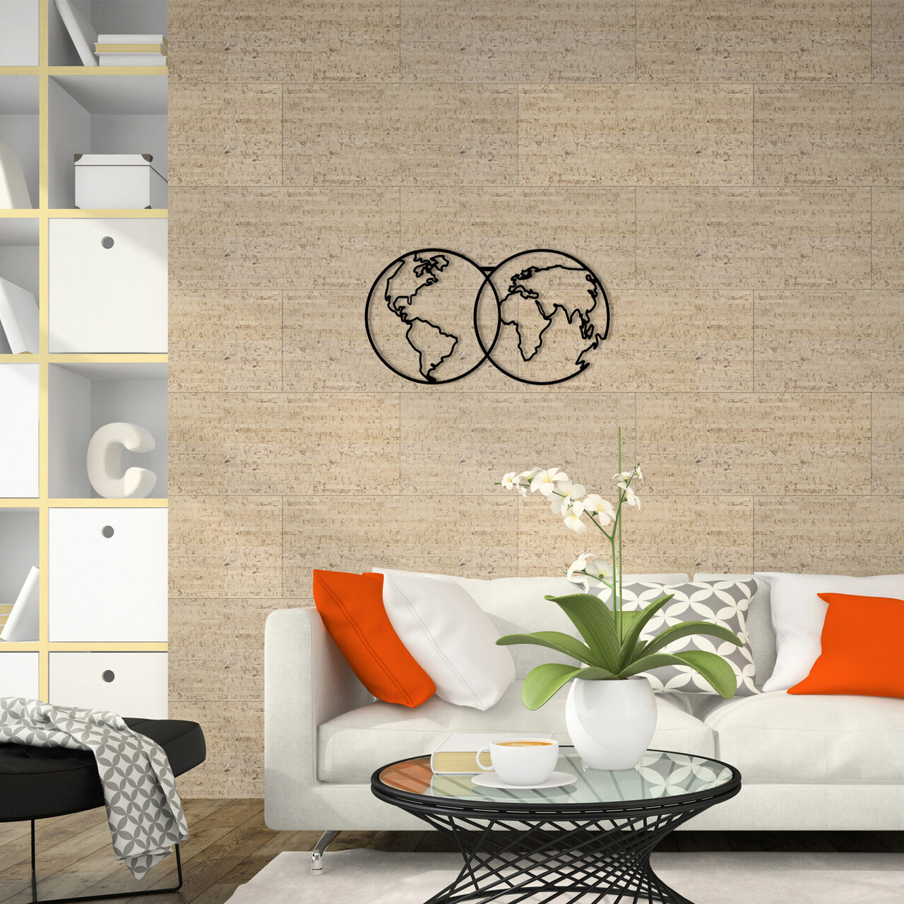 Decoratiune de perete, World Map Metal Decor 10, Dimensiune: 60 x 34 cm, Negru - imagine 7